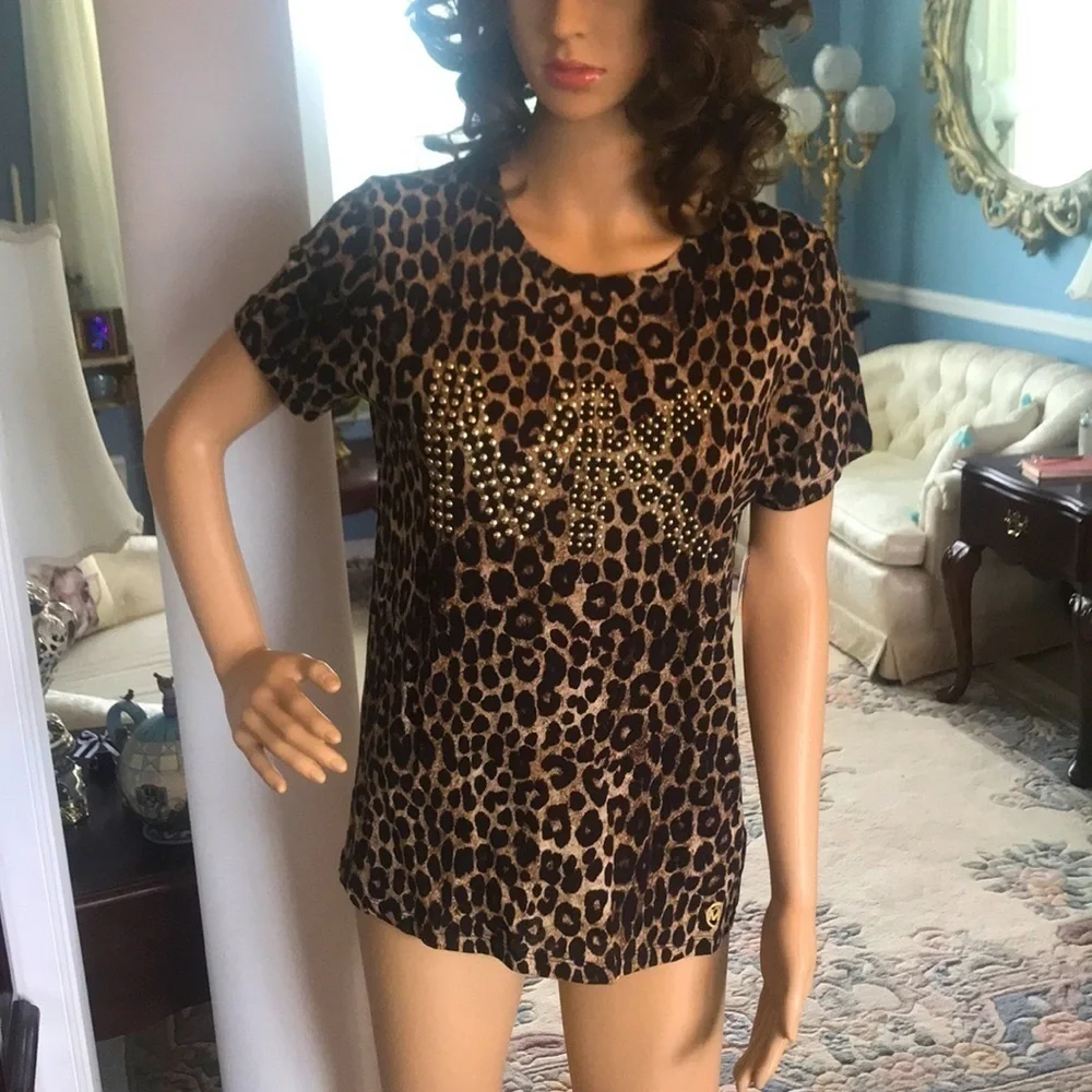 Brand New Michael Kors Leopard Studded Logo Top